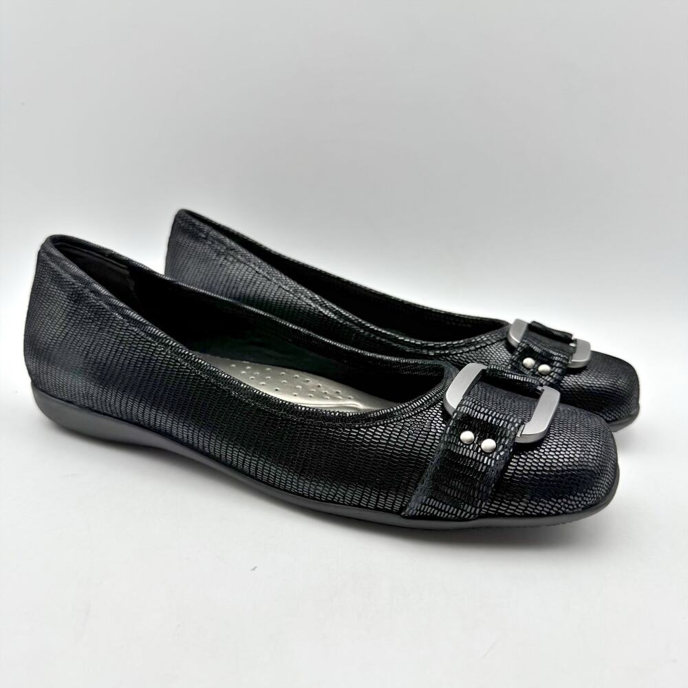 Trotters Womens Sizzle Flats US 7 Narrow EU 37.5 Black Leather Slip On NWOB - Picture 6 of 13